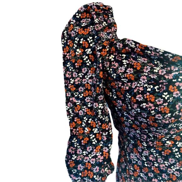 Wild Fable Black Floral Dress Puff Sleeves Key Hole Opening w/ Tie Size Small - Picture 5 of 8